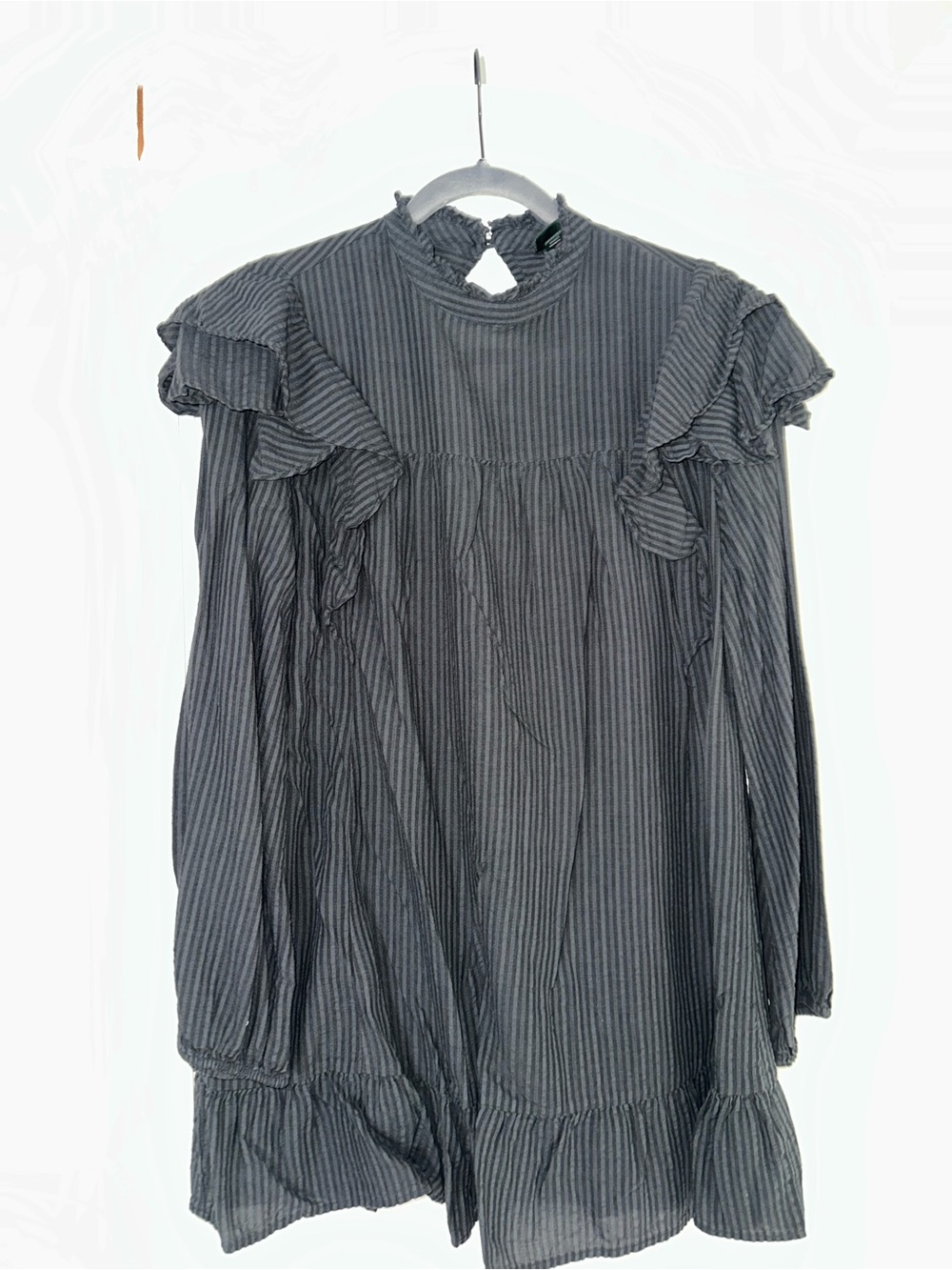 wild fable Black Striped Ruffle-Neck Top